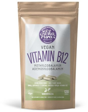 Vegan Vitamin B12 - Methylcobalamin & Adenosylcobalamin 1000mcg - 120 petites gélules, 4 mois stock