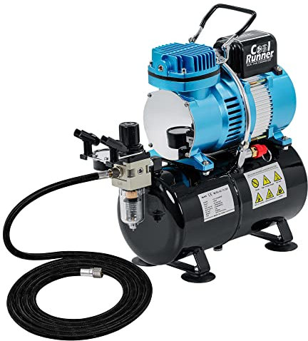 Master Airbrush 1/5 HP Cool Runner II Dual Fan Tank Air Compressor Kit Model TC-326T - Professional Single-Piston with 2 Cooling Fans, Runs Longer Without Overheating - Regulator Water Trap, Holder