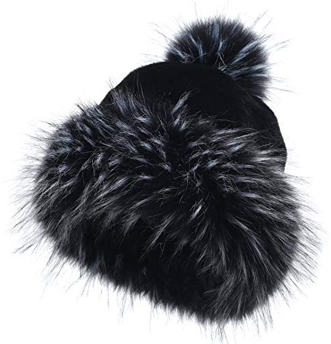 LA CARRIE Women's Faux Fur Hat Russian Cossack Pompom Cap for Winter Ski Snow(Black & White)