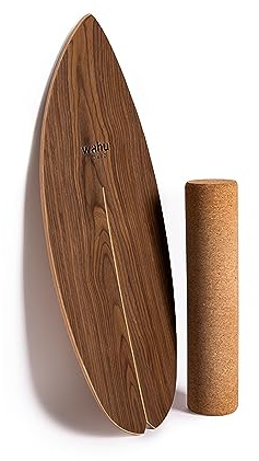 WAHU Balance Board Burning Wooden Brown | 3in1 Set | Surf Balance Board aus 100% Holz mit Rocker Shape & Rolle | Gleichgewichtstrainer für Kinder & Erwachsene | Fitness & Spaß Zuhause