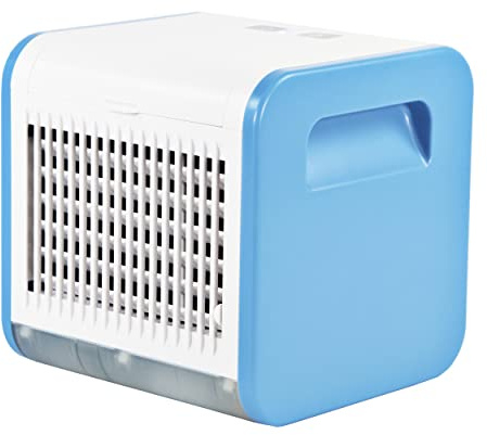Comfort Zone 3-Speed Personal Evaporative Air Cooler, Mini Portable Air Conditioner with Top-Fill Water Tank, Up to 5-Hour Runtime, Compact Tabletop Cooler for Home, Office, or Dorm â Blue