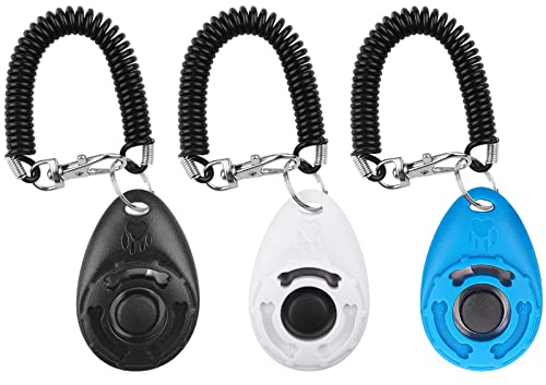 Diyife Hunde-Clicker, Hunde-Clicker mit elastischem Riemen und großem Knopf, Trainings-Clicker, professioneller Hunde-Trainings-Clicker für Katze, Hund, Pferd [3er-Pack, Schwarz+Blau+Weiß]