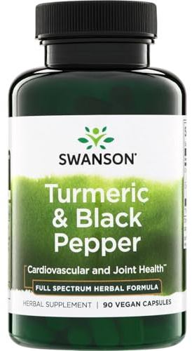Swanson Premium Turmeric & Black Pepper Antioxidant Supplement for Active Adults Seeking Joint, Digestion, and Circulation Support - Non-GMO, Organic (90 Vegan Capsules)