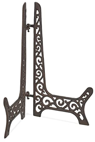 Relaxdays Cavalletto Espositore da Tavolo, Portapiatti, 24,5x17x1,5 cm Supporto Poggia Libri, Stile Vintage, Marrone, Ghisa