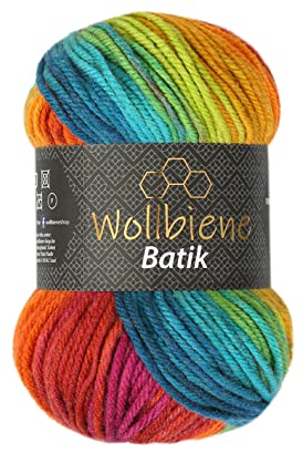 Wollbiene Batik Wolle mit Farbverlauf mehrfarbig 100g Multicolor Strickwolle Häkelwolle (2060 beere orange grün türkis)