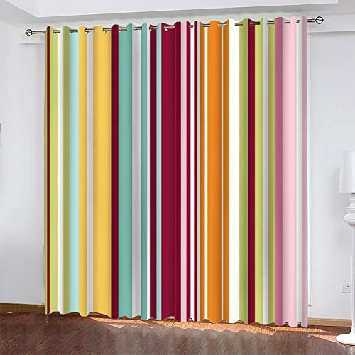 Rideau Thermique Isolant Anti Froid Rayures Rouge Vert Rideau Occultant Thermiques Rideaux Occultant Rideau Salon Chambre Rideaux avec Oeillet 2 Panneau 2 x 140 x 250 cm