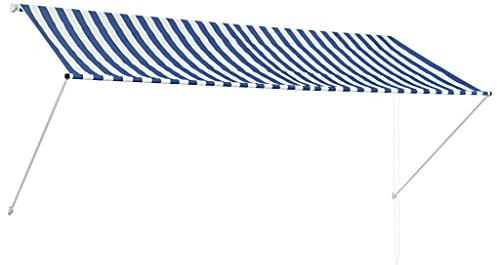 Yolola Indragbar markis, handdriven klämmarkis, balkongmarkis, blå, 300 x 150 cm, solskydd, spännmarkis, balkong, justerbar höjd och lutningsvinkel