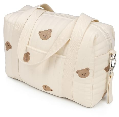 SUNGOOYUE Baby Stroller Storage Bag, Zipper Embroidery Universal Stroller Caddy Organizer Handbag (Bear Bag)