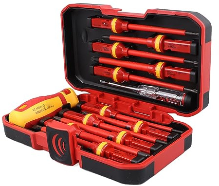 Juego de Destornilladores Aislados, Juego de Destornilladores de Electricista Aislados Profesionales de 1000V, Destornillador Torx Pozidriv Ranurado Phillips Magnético de 13 Piezas