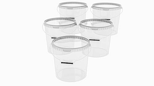 MARMOS-PLAST 5 x 20 Liter Eimer Set transparenter Kunststoffeimer mit Deckel stapelbarer Milch-/Vorratseimer Honigeimer Behälter Lebensmittelfreigabe Lebensmittelechte Leereimer für Mehl Wassereimer