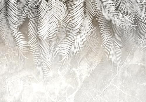 decomonkey carta da parati Foglie 300x210 cm fotomurali non tessuto murale XXL Poster moderna decorazione Carta per pareti Arte Grafica Astratto Marmo Effetto Pietra Foglie Lascia Natura grigio
