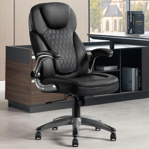 WOLTU Silla Ergonomica Escritorio, Silla Ejecutiva con Respaldo Alto y Brazos, Sillon de Escritorio Ajustable en Altura, Función Mecedora y Giratorias, PU, Negro