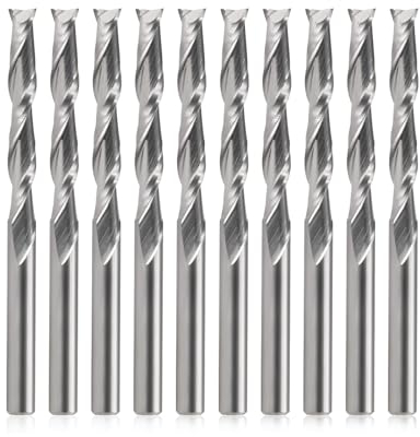 EU_HOZLY 3.175X3.175X22mm Zwei Flöten VHM Micro End Fräser CNC Holz Gravierwerkzeuge Spiral Router Bits Packung mit 10