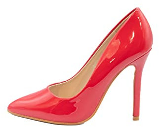 Womens High Heel Pointed Toe Pumps Smart Office Work Courts Shoes Ladies Pumps Party Prom Wedding Bridal Occasion Heeled Court Stiletto Heels Shoes Red Patent