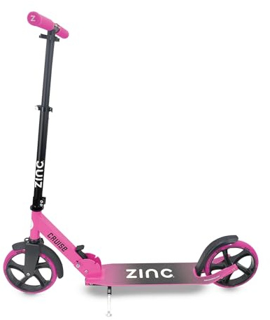 Zinc Cruise Kids Scooter – Big Wheel Kick Scooter for Ages 6+, Foldable 2-Wheel Scooters with 200mm Wheels, Lightweight, Height Adjustable, Rear Footbrake, Supports up to 100kg, Pink & Black