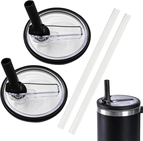 2 Stück Stanley Cup Deckel für 40oz Becher, Wiederverwendbare Ersatzdeckel für Stanley Cup, Auslaufsichere Staubdichte Tumbler Abdeckungen Becher, Stanley Cup Lid, Deckel Stanley Cup Dicht Schwarz