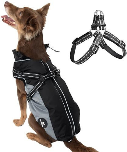 DOGOPAL Regenmantel Hund mit Integriertem Geschirr – Wasserdichter Hunderegenmantel, Winddichter Hundemantel, Reflektierende Regenjacke für Kleine & Große Hunde, Hohe Sichtbarkeit (Grau, #4)