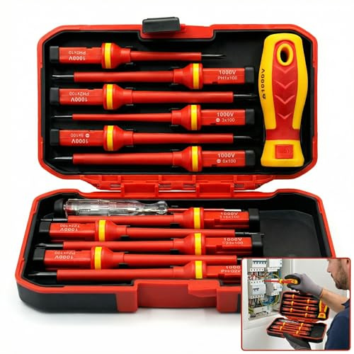 13PCS Electrical Screwdriver Set: Changeable Insulated Screwdriver Sets with Rubber Handle for Electrician Home DIY Projects - Screw Driver Sets with Case