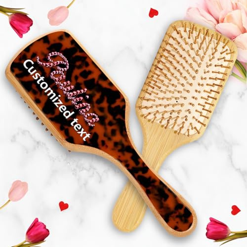 Cepillo para el pelo de mujer personalizado con nombre, cepillo para el pelo de madera natural y bambú para masajear el cuero cabelludo, apto para cualquier estilo de peinado