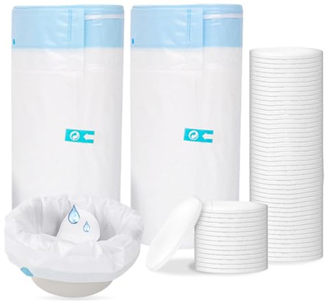PORFOYO Sacchetti per toilette con tamponi assorbenti, 40 sacchetti per toilette e inserti ad alta capacità, inserti portatili per toilette e per letto, a prova di perdite e odori, ideali per la