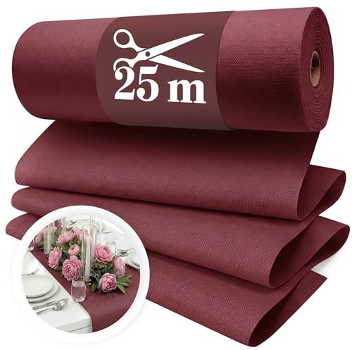 Fleece bordslöpare bordeaux [30 cm x 25 m] – engångsbordsband som ädel bordslöpare bordsdekoration för bröllop, nattvard, dop, födelsedag, jul och ölbord fester