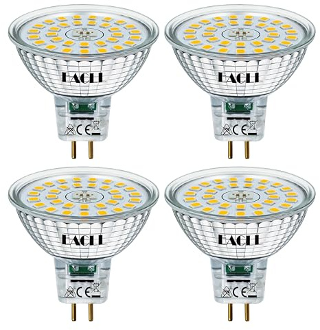 EACLL Pack of 4 GU5.3 LED Bulbs Neutral White, 6.5W MR16 Equivalent 60W Halogen, 4000K 580 Lumens Non-Dimmable, Flicker-Free Illumination, Wide Beam 120° Spotlight, AC/DC 12V Reflector Lamp