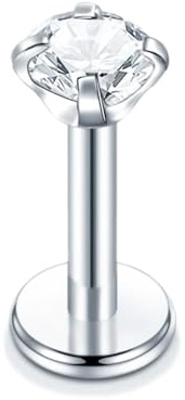 Besyvvin 925 Argento Sterling Piercing al labbro 8mm Flat Back Helix Tragus Labret Cartilage Stud Roung CZ 16G Gioielli Piercing