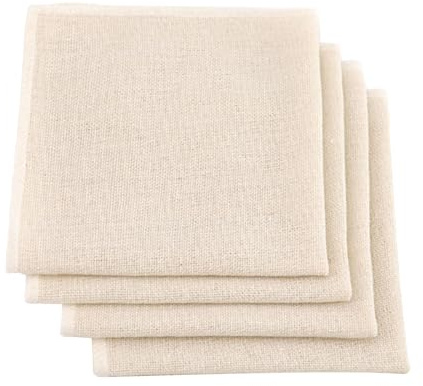 4 Pièces d’Étamine Alimentaire en Coton Non Blanchi, 50 x 50 cm Mousseline Alimentaire Ultra Fine Lavable, Chiffon à Fromage, Anti-Chaleur, pour Filtrer Jus, Thé, Épices