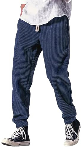 Generico Pantaloni Velluto Uomo, Kirakuco Pantaloni Giapponesi Uomo Larghi Pantalone con Tasca Bodybuilding a Costine Eleganti con Coulisse Jogging Streetwear Baggy Pantalonis da Vita Elasticizzata