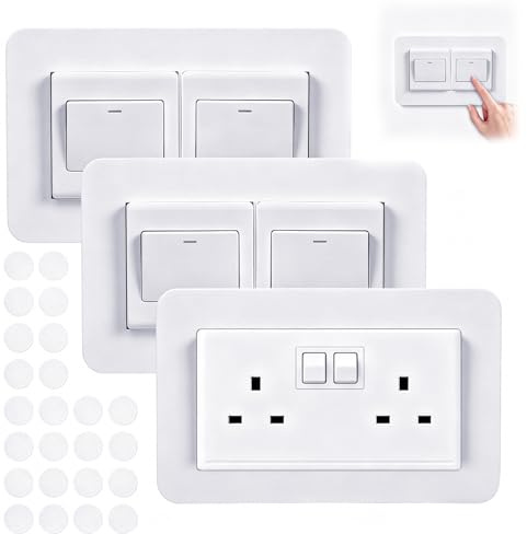 Thhiit 3Pcs Double Plug Socket Surround, White Light Switch Surrounds Cover Plates Frame for Wall Sockets and Switches
