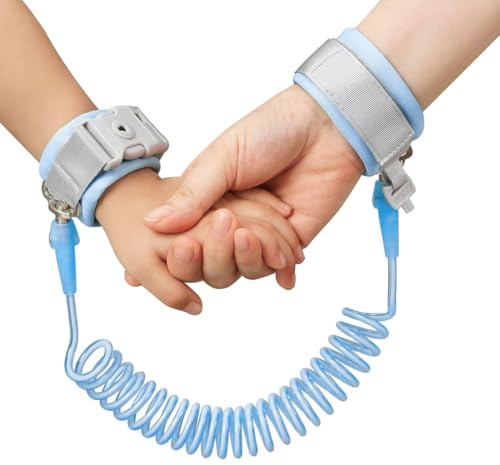 PYXGAR 1 PCS Pulsera de Seguridad para Niños de 2.5m, Correa de Mano Portátil Anti-Caminar, Correa para Niños, Primeros Pasos del Bebé, pulsera identificativa ni-ños,Azul