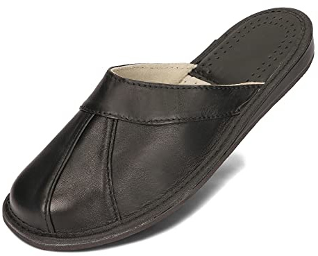 BeComfy -Zapatillas de Estar por casa de Piel/con Lana Pantuflas para Hombre Negro Marron (43, MI09 Negro)