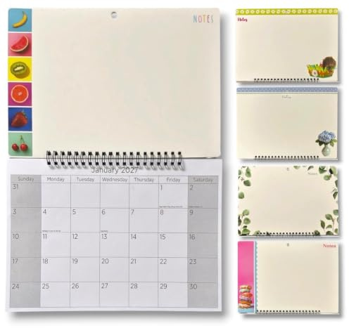 PaulStore 2027 Family Organiser Wall Calendar – Monthly Memo Board with Tear-Off Shopping List Pad & Pen, Home Planner & Kitchen Calendar, Random Design