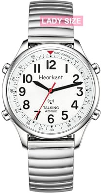 Hearkent Atomic British English Talking Watch per persone cieche o ipovedenti o ipovedenti o persone a bassa visione, taglia uomo e donna, Siler di espansione, woman,