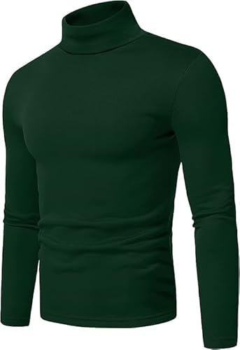 URBAN BUCK Camiseta casual de punto acanalado, cuello alto, manga larga, cuello alto, para hombre, Camisa de cuello alto verde para hombre, X-Large