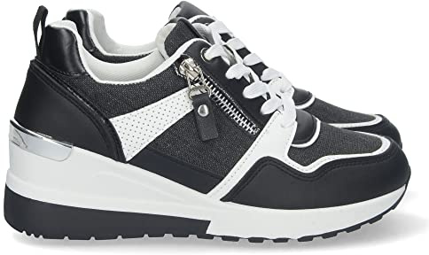 70413 Zapatilla de Cuna para Mujer, Comoda, con Detalle Metalico en el Tacon, Cremallera, y Cierre de Cordones, Primavera Verano 2023 Negro Talla 40