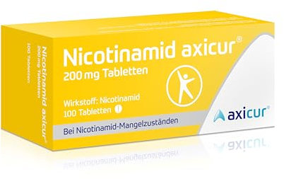 Nicotinamid axicur 200 mg Tabletten, Nicotinamid (Niacin, Vitamin B3) zur Therapie klinischer Nicotinamid-Mangelzustände bei Mangel- und Fehlernährung und gesteigertem Bedarf, 100 St