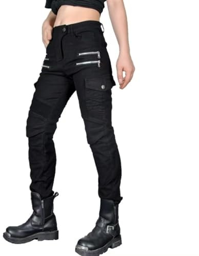 CBBI-WCCB Mujer Moto Jeans Motocicleta Pantalones con Almohadilla Protectora (FR/ES, Medida de la Cintura & Longitud de la Pernera, 28, 31, Negro)