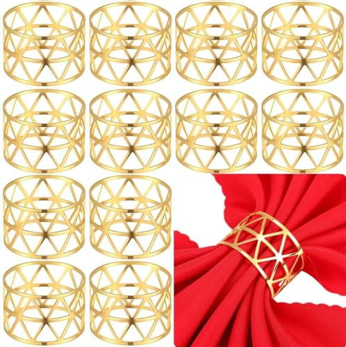 LATERN 12 Pezzi Anelli per Tovaglioli Dorati, 4,5cm Portatovaglioli Vuoti di Natale Fibbia per Tovagliolo Triangolare per Pranzo di Natale Ringraziamento Vacanza Nozze Festa Tavolo Decorazione
