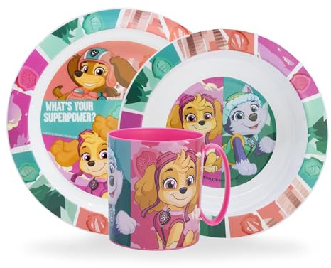 Sorrisini Återanvändbar barnservis skedar, Middagsset för barn, skålar plast set, barnservis set, middagsset barn med tallrik, flingskål kopp, tallriksset Paw Patrol Skye