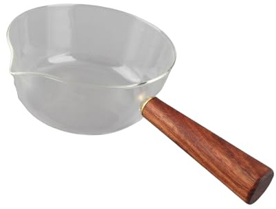 Pentola per Latte in Vetro con Beccuccio a V, Pentola Antiaderente in Vetro Borosilicato Misurini in Vetro Brocca per Schiuma per Latte Caldo, Insalate, Tagliatelle, Fornello a