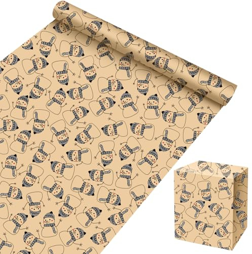 ZALAON Christmas Wrapping Paper Roll,10M Gift Wrapping Paper Roll Snowman Kraft Wrapping Paper For Christmas (43CM x 10M)