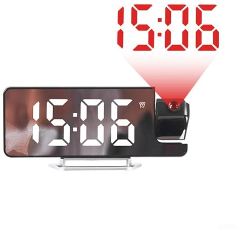Zoegneer Reloj despertador LED con proyección de espejo de pantalla grande con detección de temperatura, reloj electrónico para el hogar (luz blanca)