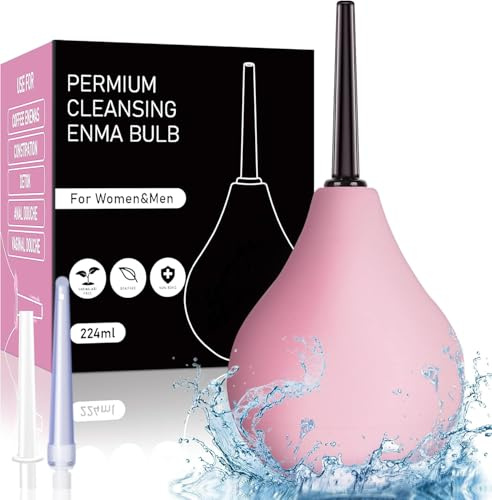 Poire à lavement intime Anale - Poire de lavement intime anus douche 224ML avec trois buses,Poire pour Lavement Rectale En Silicone Médicale, poire lavement Anal et Vaginale Sans BPA(Rose)