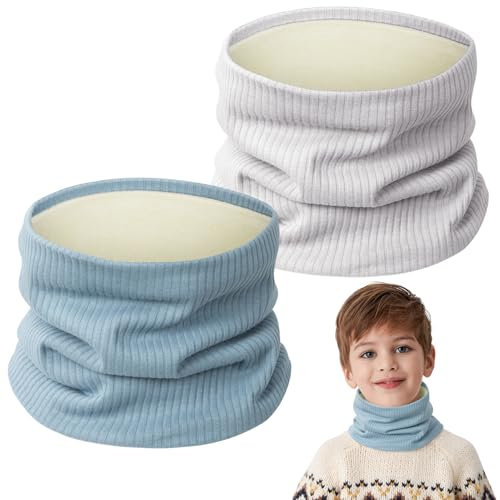 Kiiwah 2 Stück Loop Schals Kinder Baumwolle, Herbst Winter Schlauchschal, Halstuch Nackenwärmer mit Fleece für Baby Jungen Mädchen