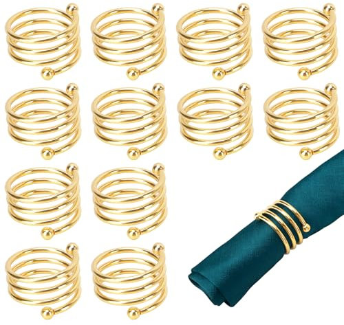 12-Piece Gold Spiral Napkin Ring Set for Table Decor