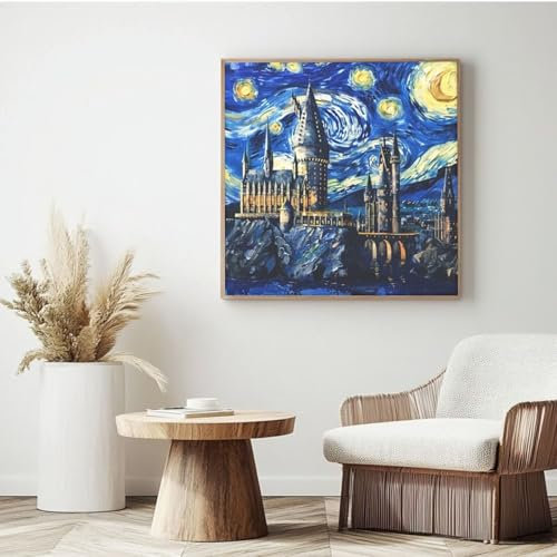 Painting kit by numbers for adults, castle, painting by number for beginners, acrylic paint a Numero with 6 brushes, DIY oil painting crafts for wall decoration - (50 x 50 cm,