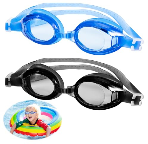 Leikedun 2 Stück Schwimmbrillen Kinder, Taucherbrille Kinder mit Beschlagfreien Gläsern und Weichem Silikon, Verstellbare Schwimmbrillen für Jungen und Mädchen (Blau und Schwarz)