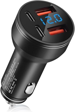 Chargeur Allume-Cigare USB-C 126 W Tout métal, Adaptateur Allume-Cigare Rapide Intelligent 4 Ports avec Double PD 45 W et Double QC3.0 18 W USB-A, Chargeur Allume-Cigare Multi-appareils, Noir