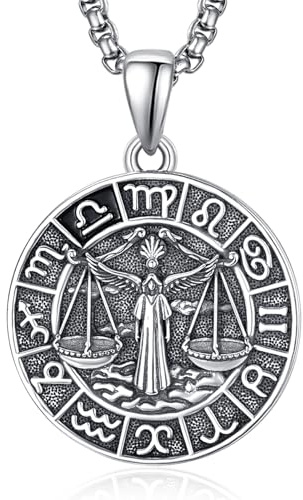 ADMETUS 12 stjärntecken halsband silver 925 stjärntecken hänge smycken runda stjärntecken konstellation kedja gåvor för män med 2,5 mm 50 cm + 2 tum rolokedjor, 24mm x 24mm, Sterlingsilver, Ingen
